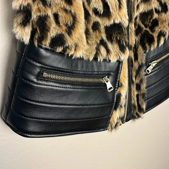 FAUX FUR AND LEATHER LEOPARD PRINT VEST L 6/8🌸 - Picture 4 of 9